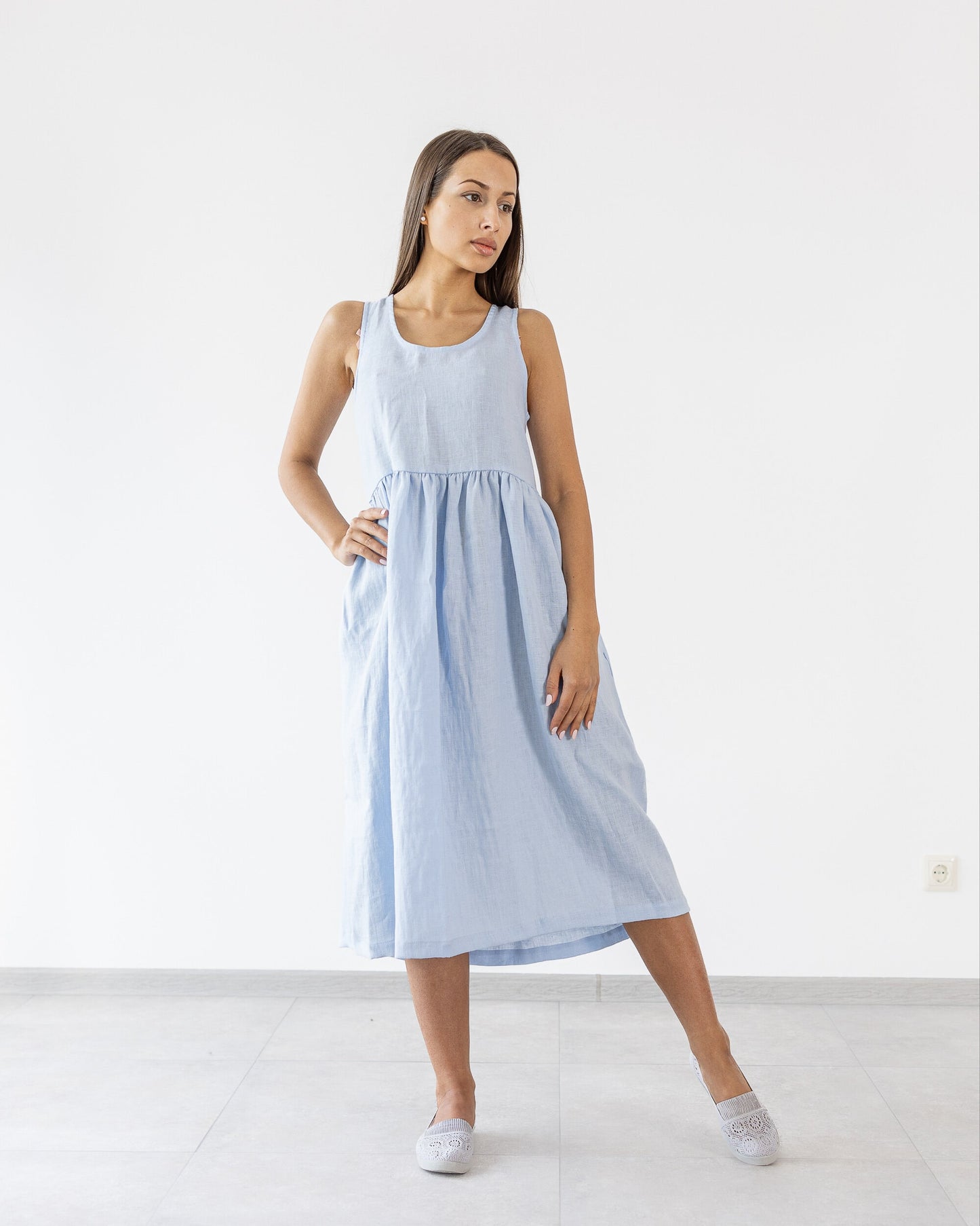 Blue Linen midi dress