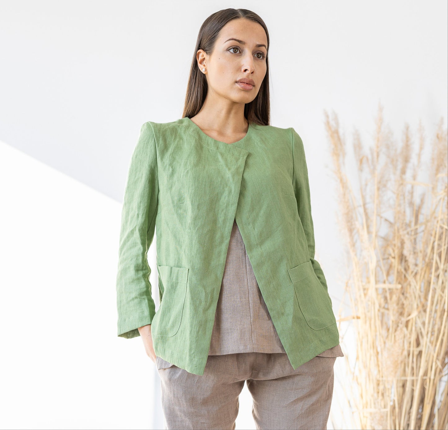 open front linen jacket