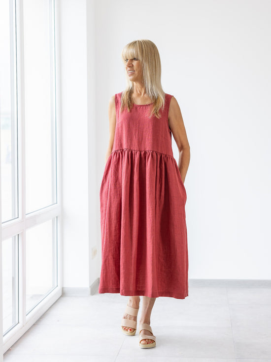 red linen dress for woman