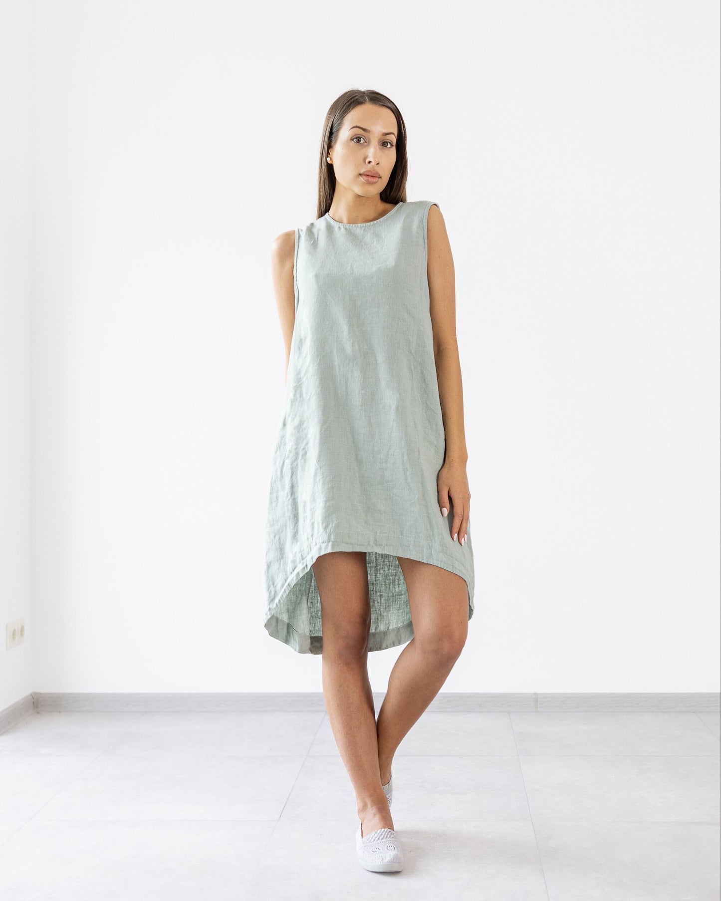 Light green linen dress