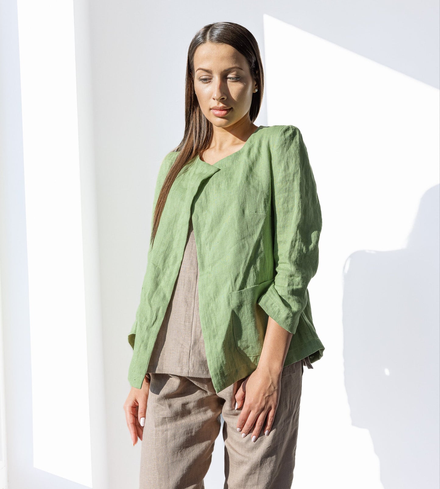 Linen jacket green women