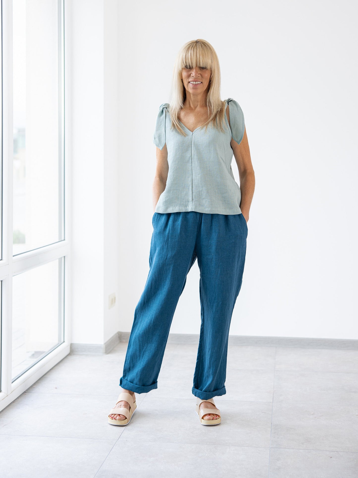 Blue Linen Pants for women