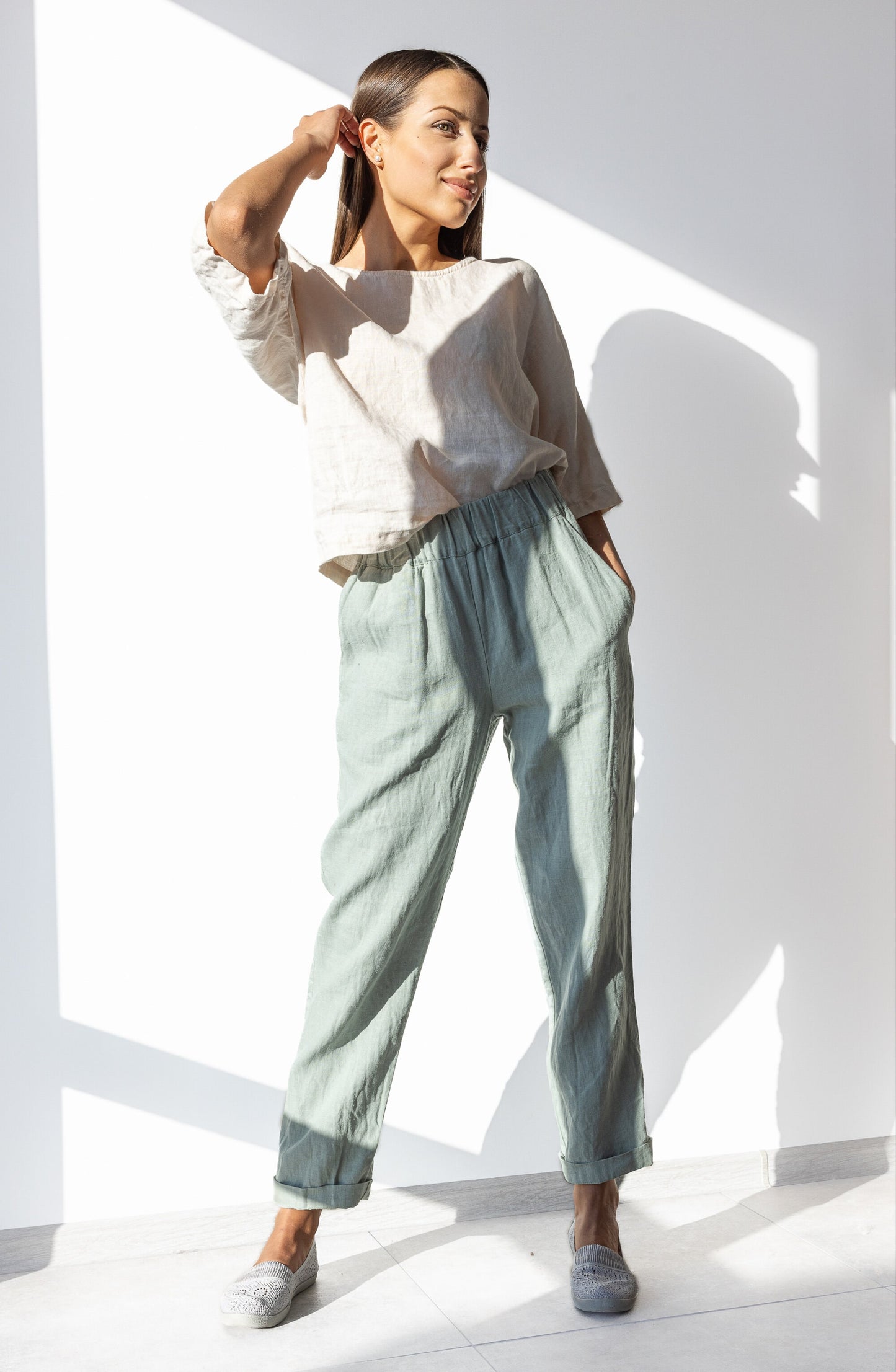 Light green Linen pants women