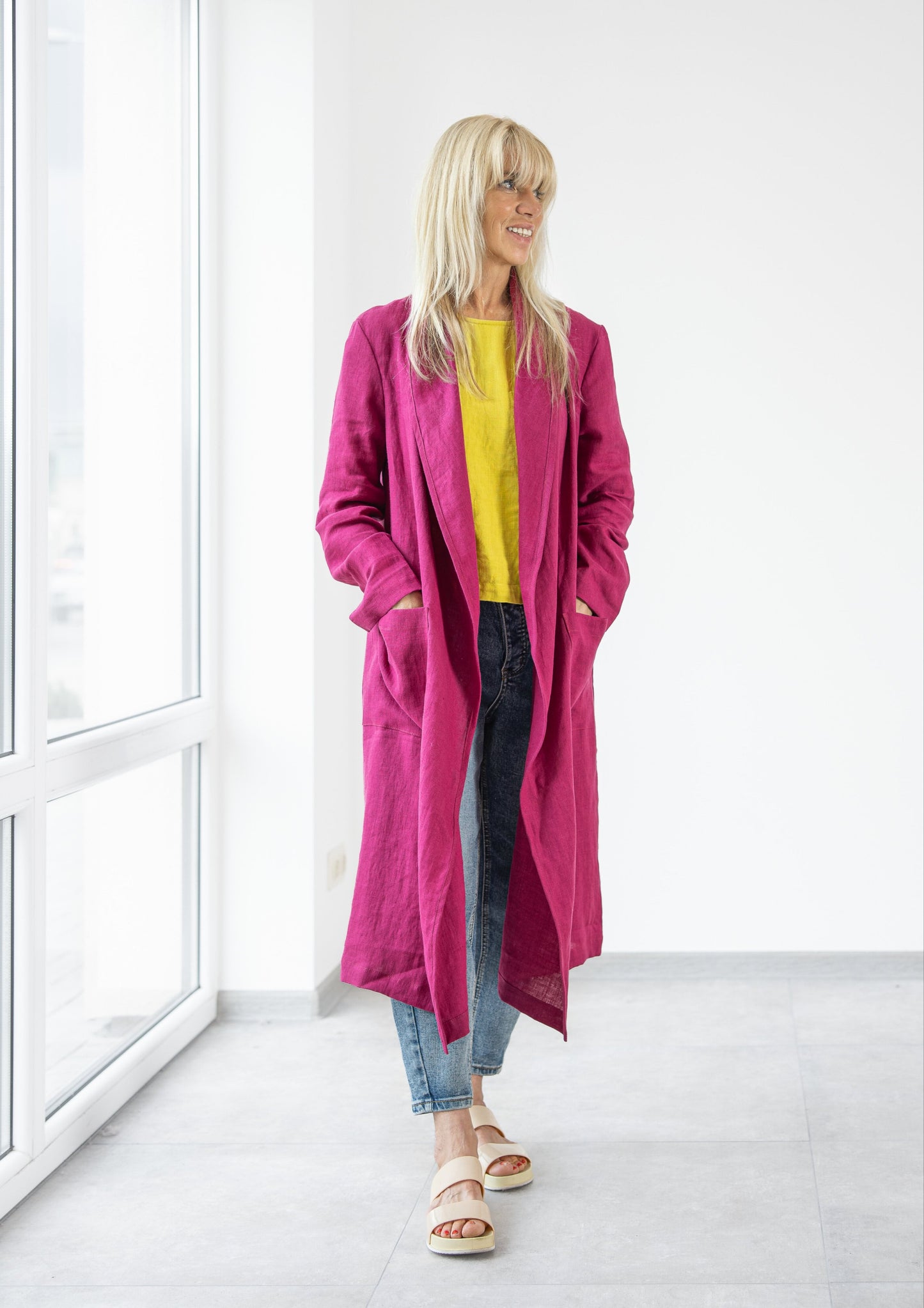 Long Linen Cardigan Purple