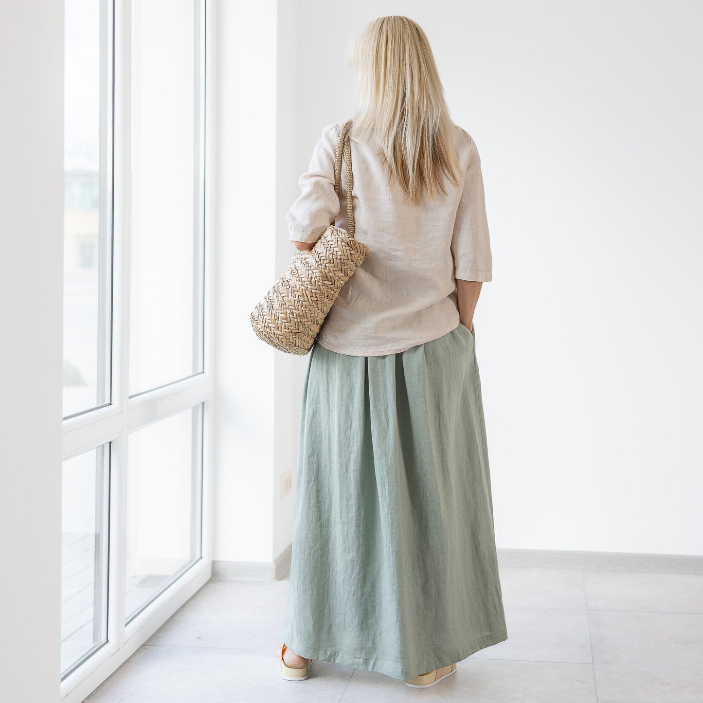 Summer long linen skirt and linen blouse