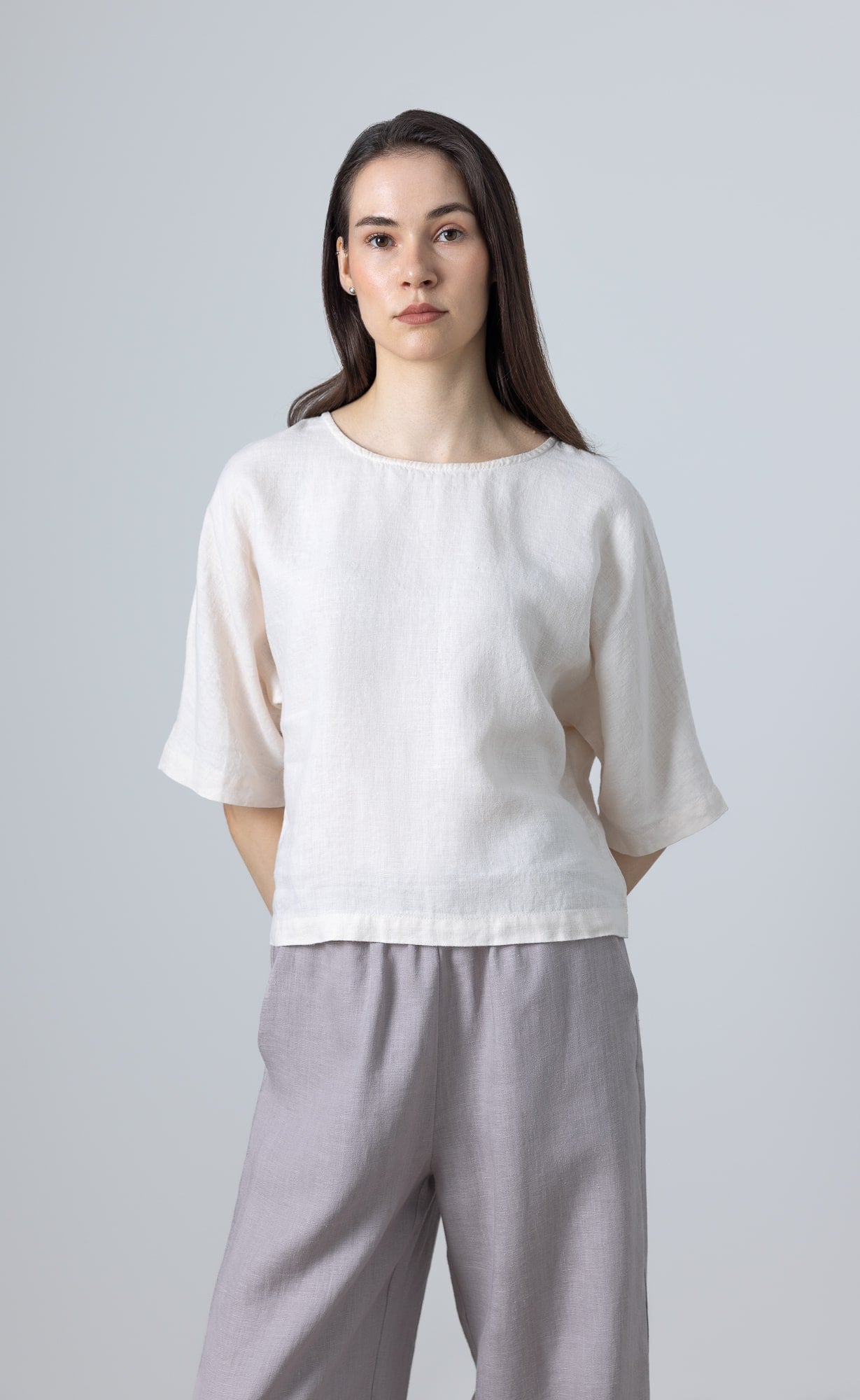 Minimalist linen blouse for women, sustainable linen clothing  made for timeless everyday style