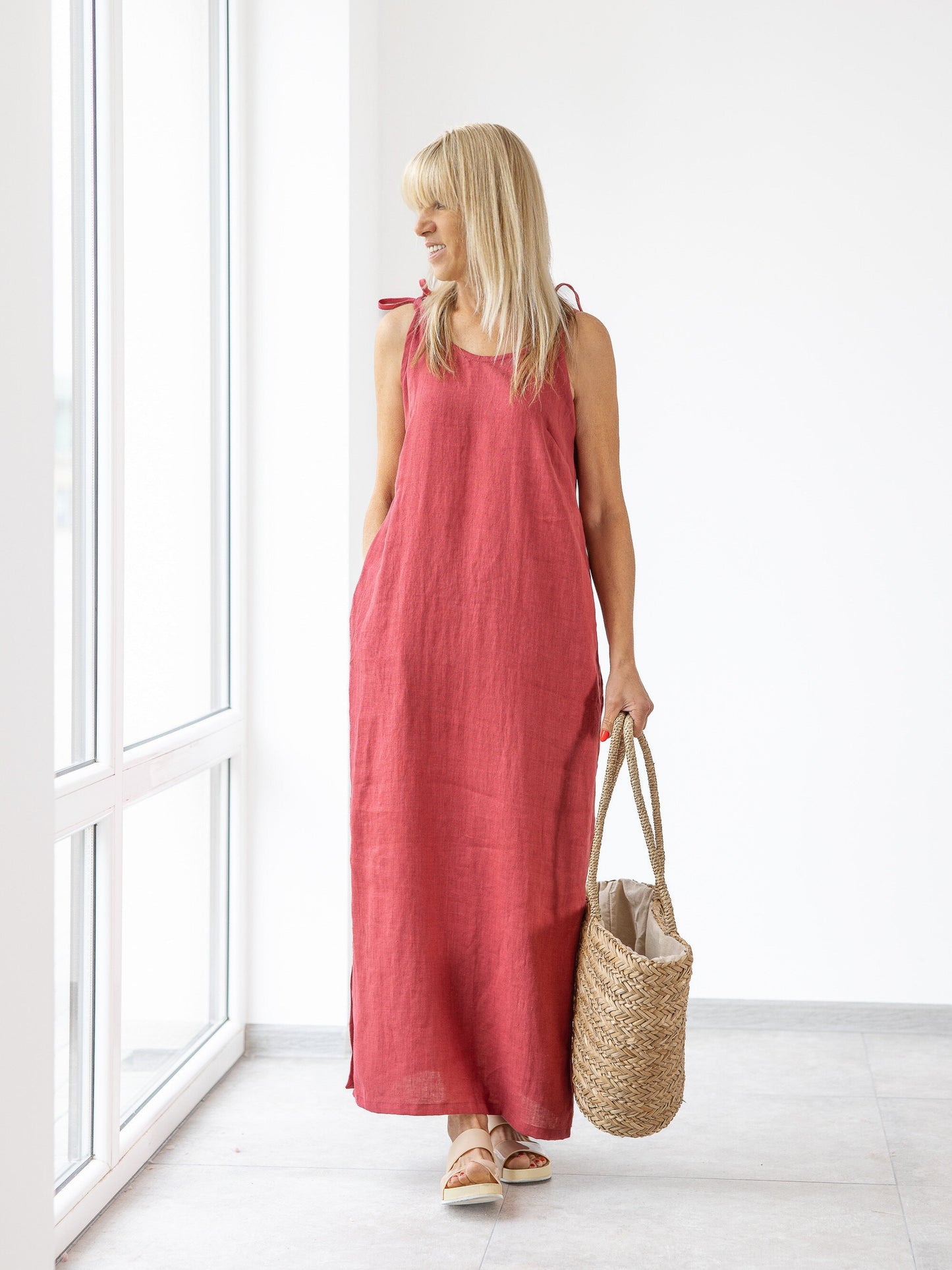 Red linen dresses