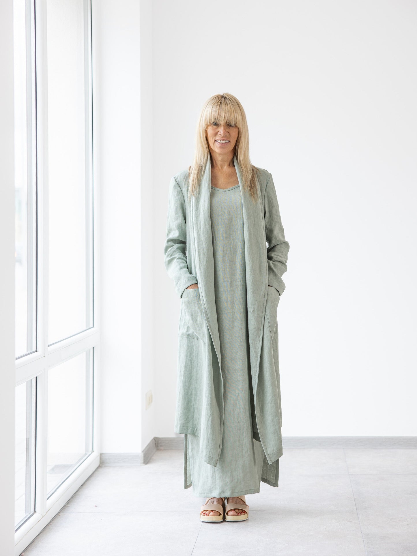 women's linen cardigan long