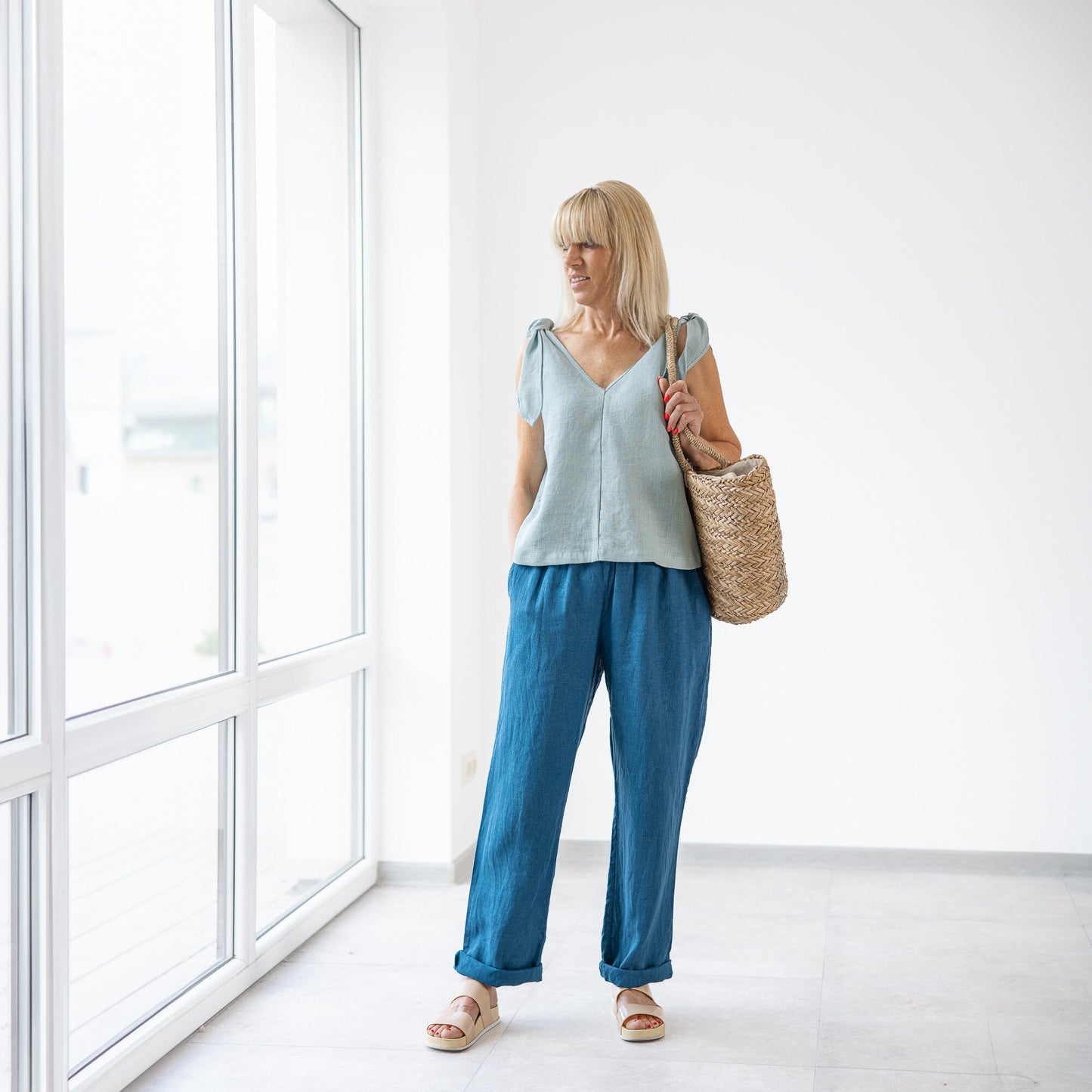 Linen pants for women blue