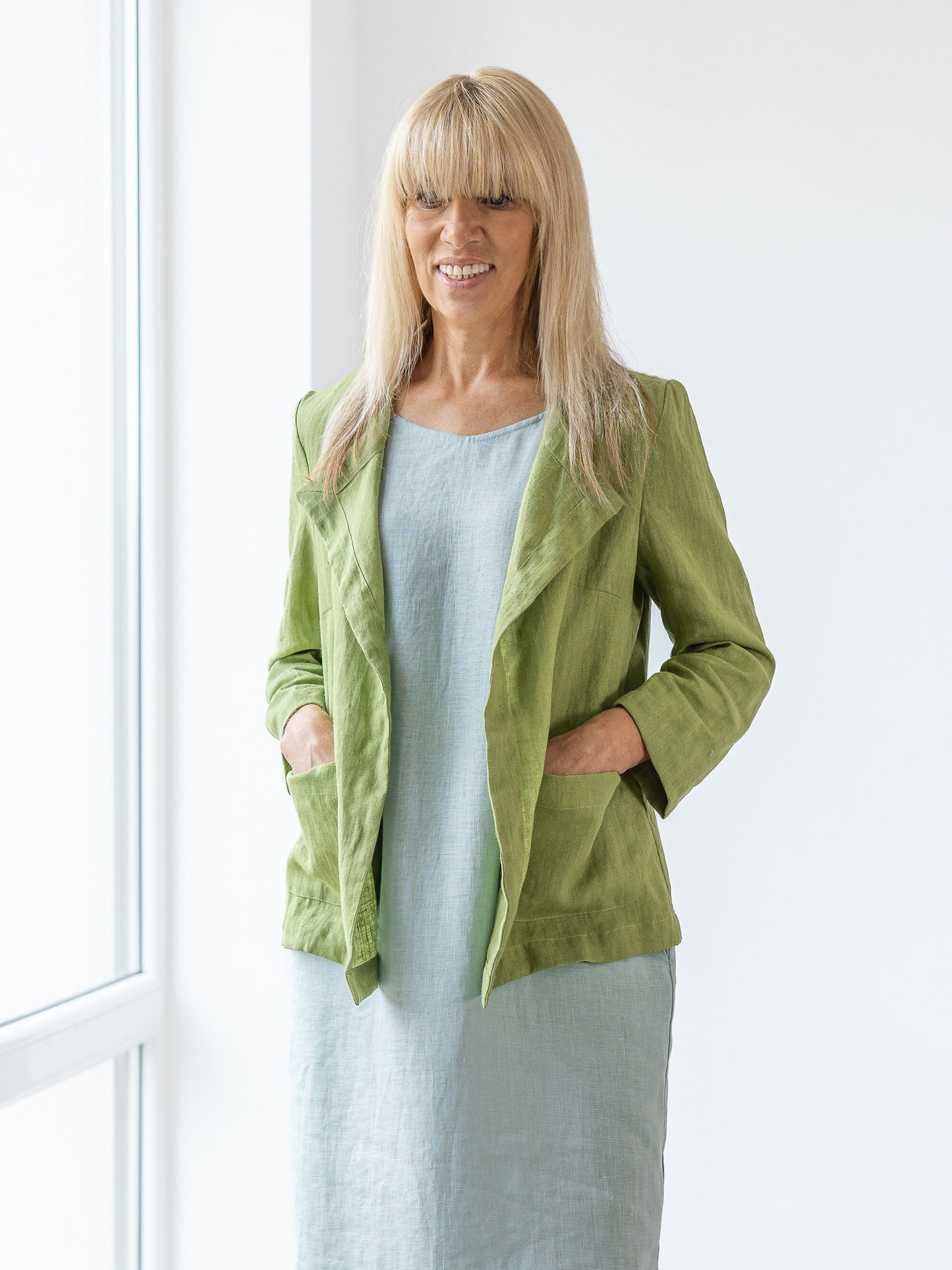 Green Linen Cardigan