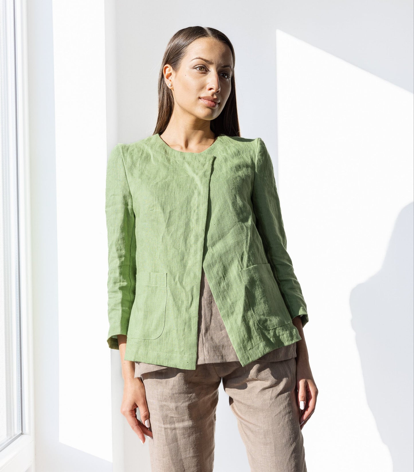 Green Linen blazer women