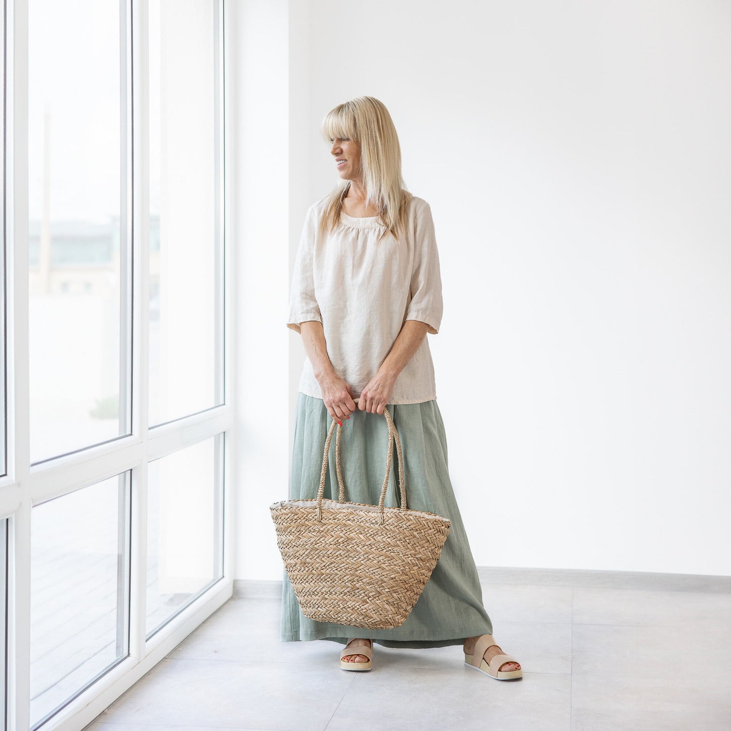 White linen blouse women