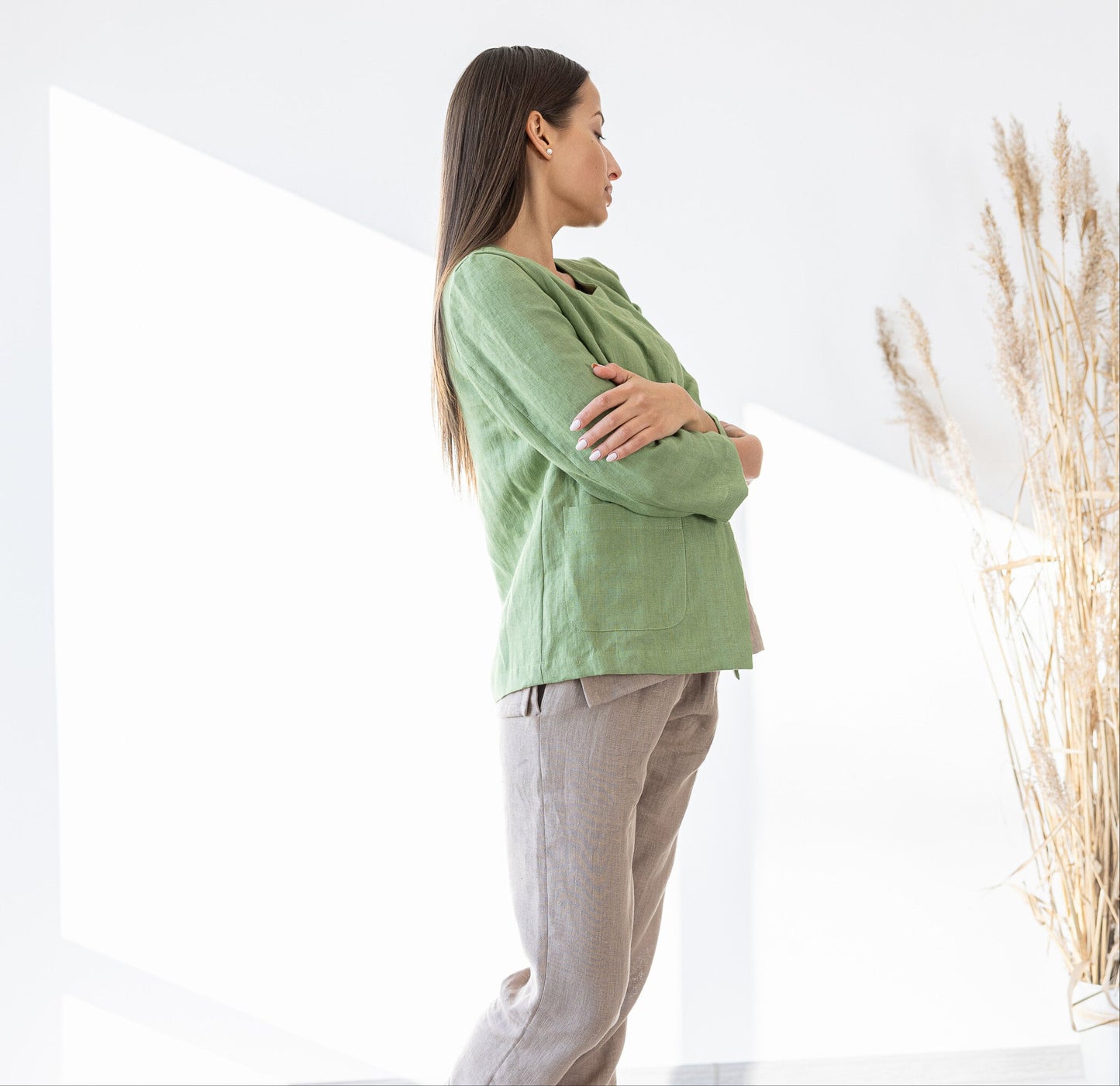 Green Linen jacket women