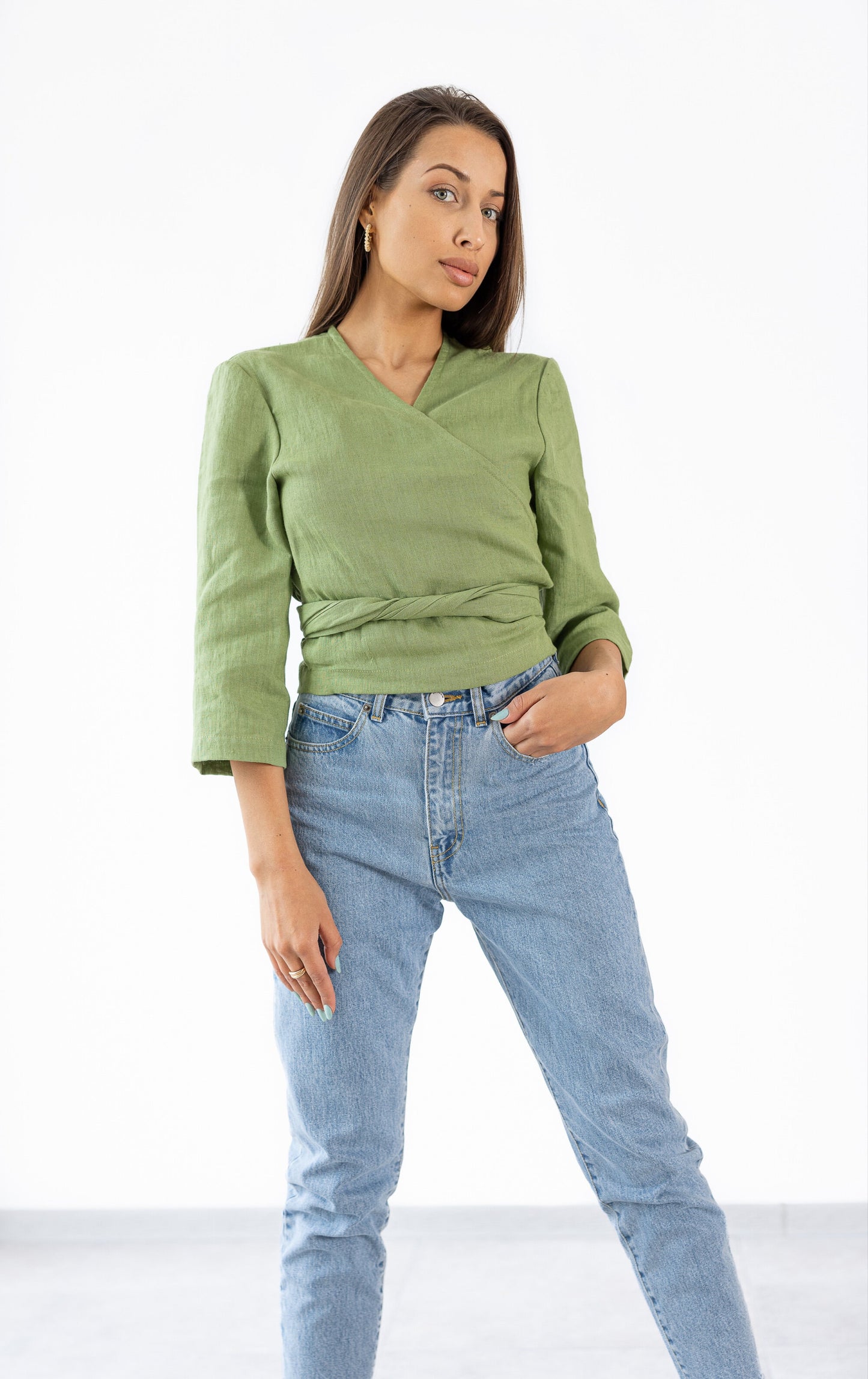 Linen Wrap blouse Womens