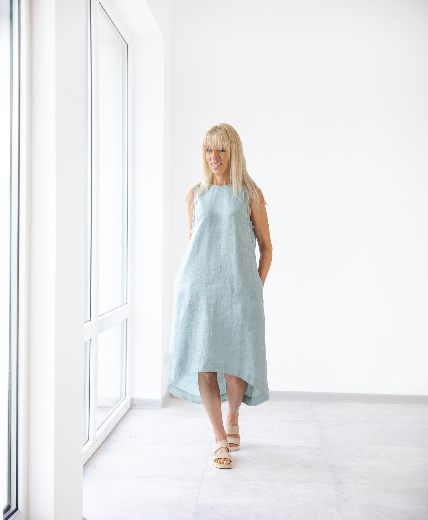 women midi linen dress