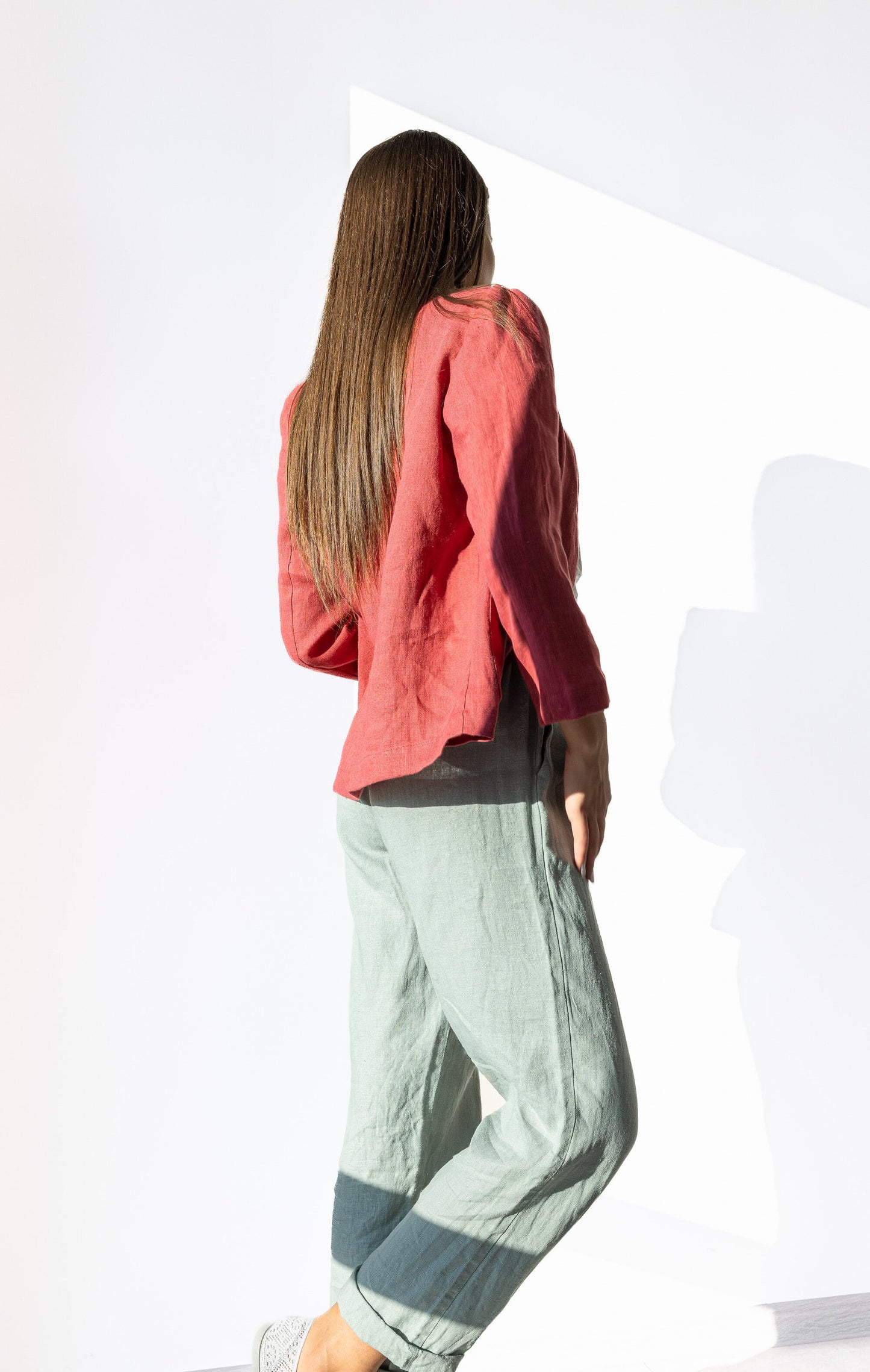 Linen blazer womens red