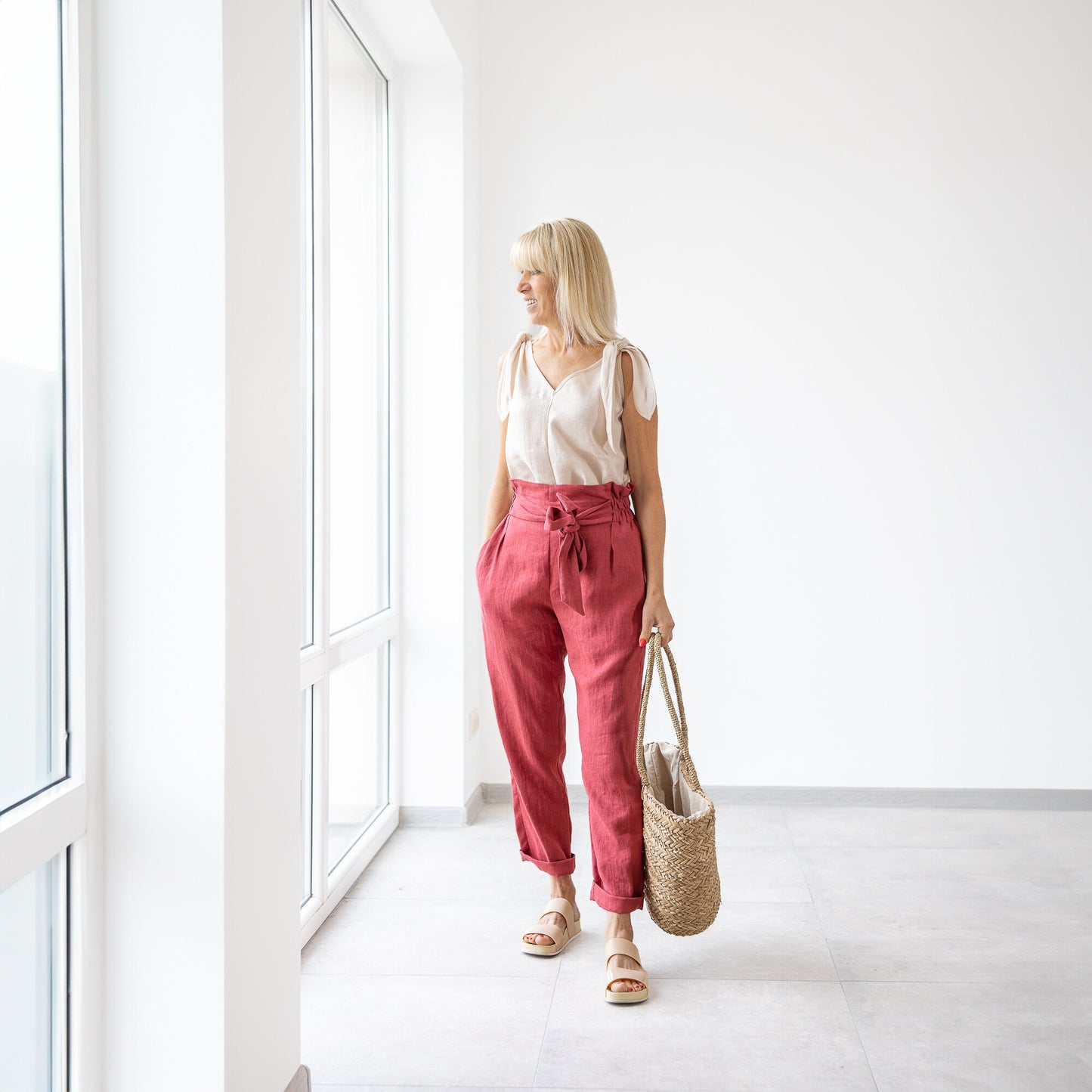 red linen pants for women