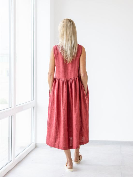Red midi linen dress 