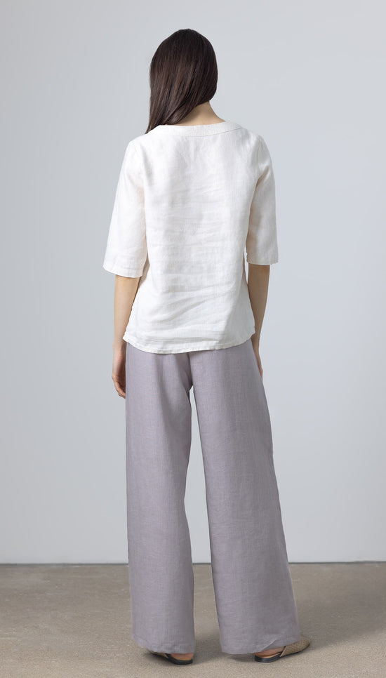 Back view of Ladies White Linen Blouse Lily made from OEKO-TEX certified European linen