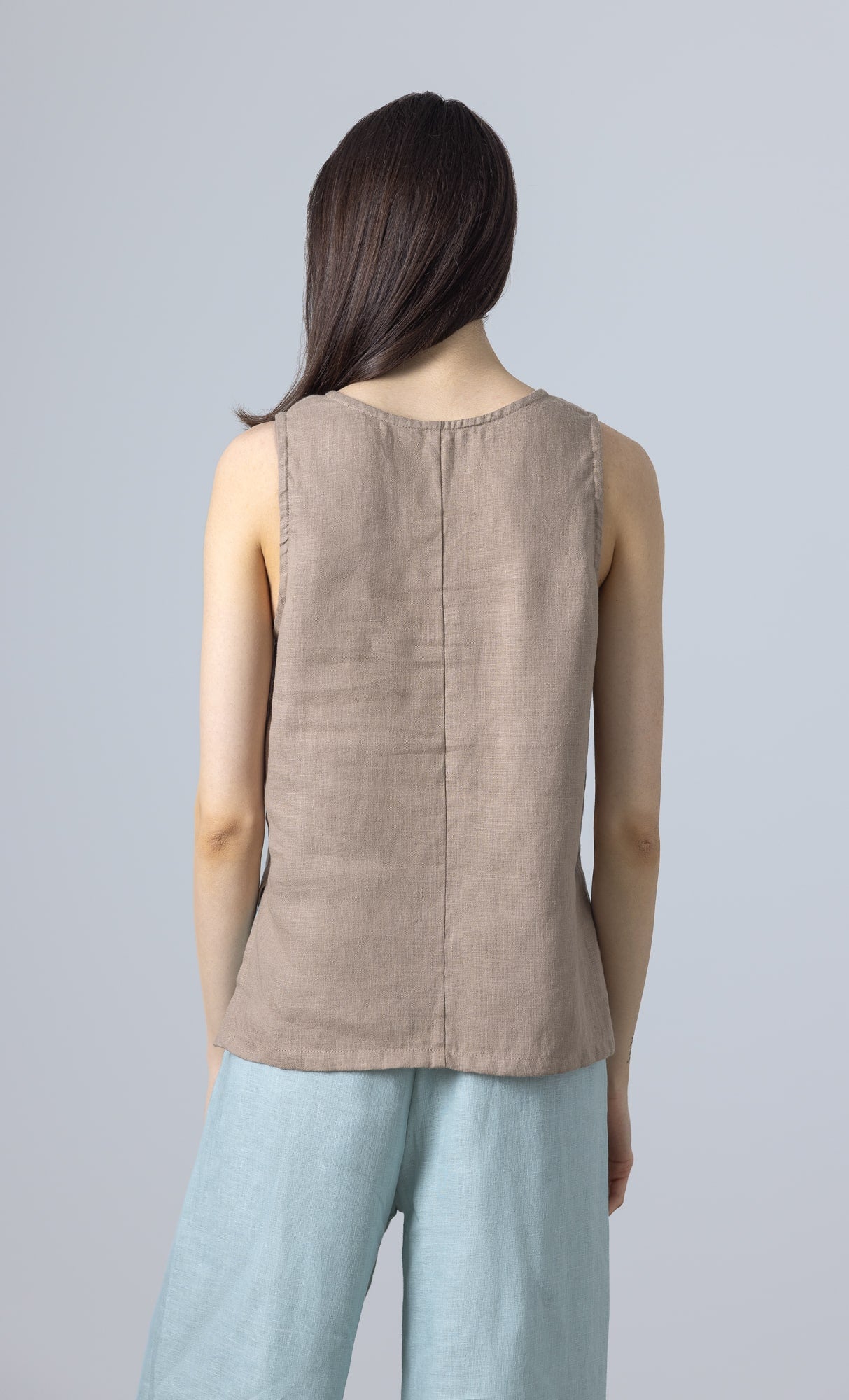 Back view of Linen Tank Tops For Women Naomi in beige natural linen fabric