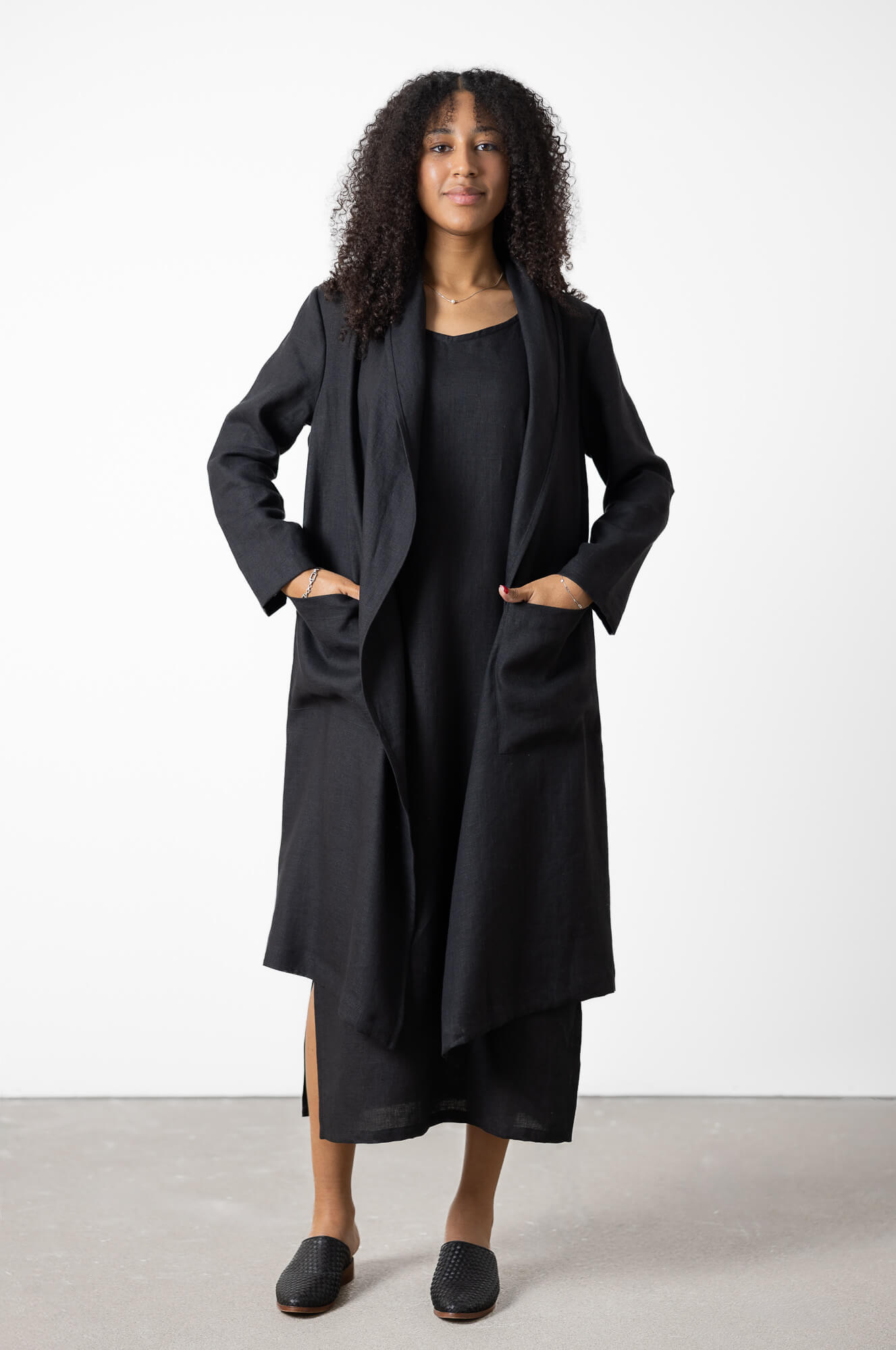 Black linen duster coat
