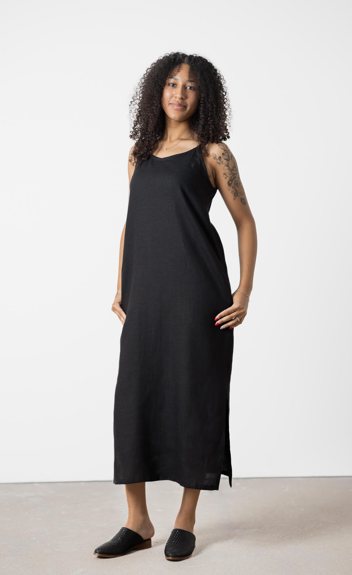 Black linen maxi dress