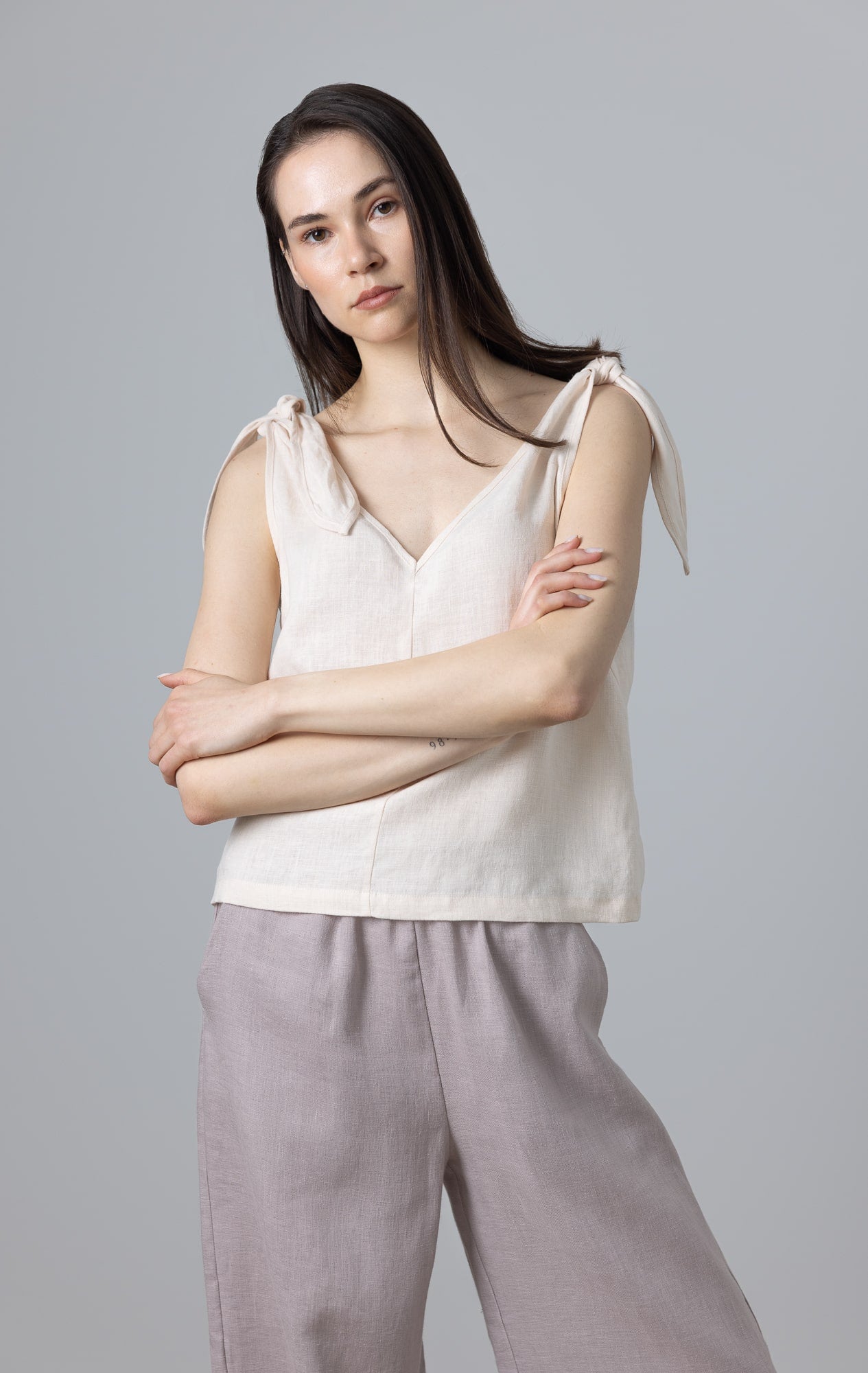 Bow Shoulder linen top