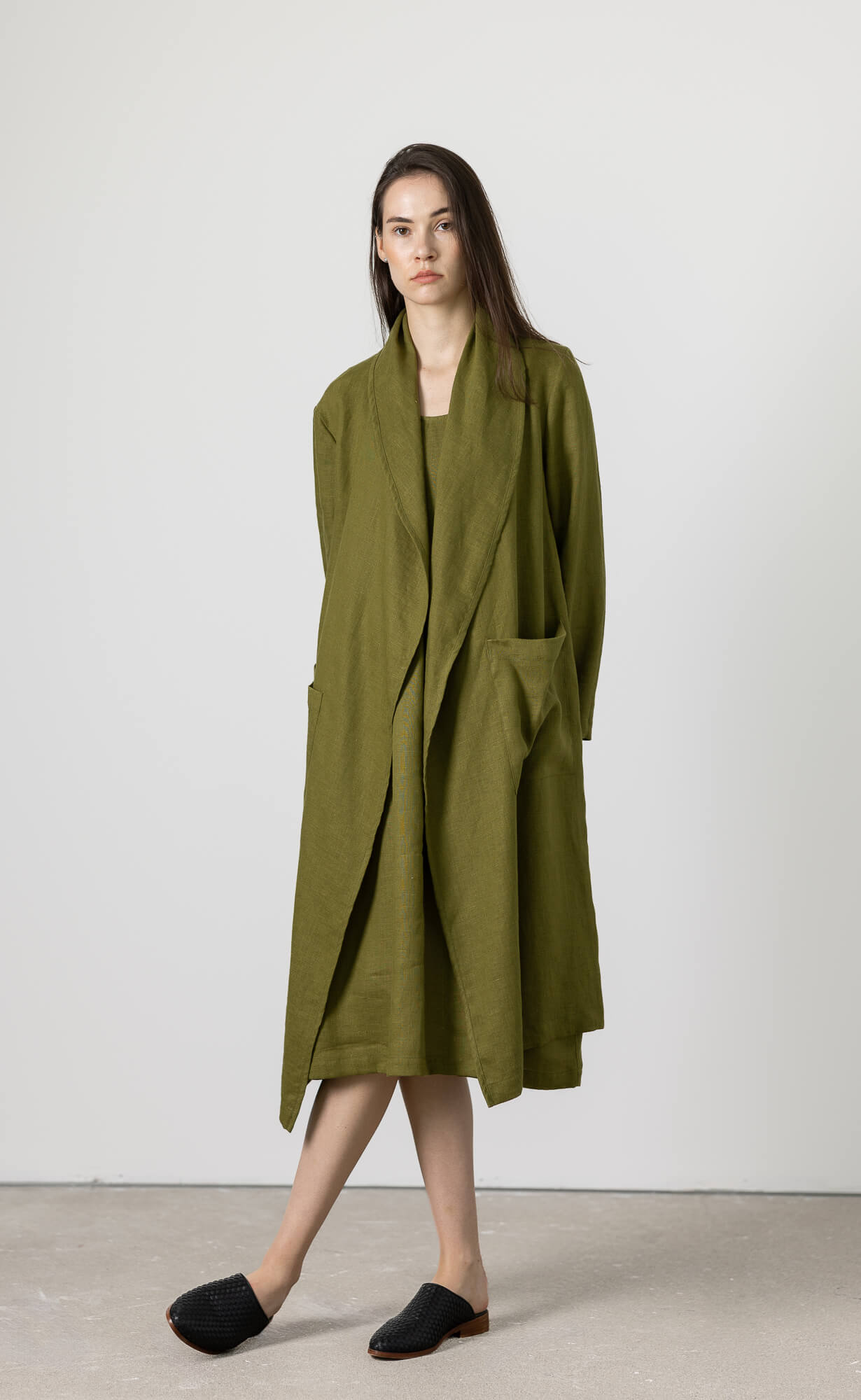 Breathable lightweight linen duster for warm weather