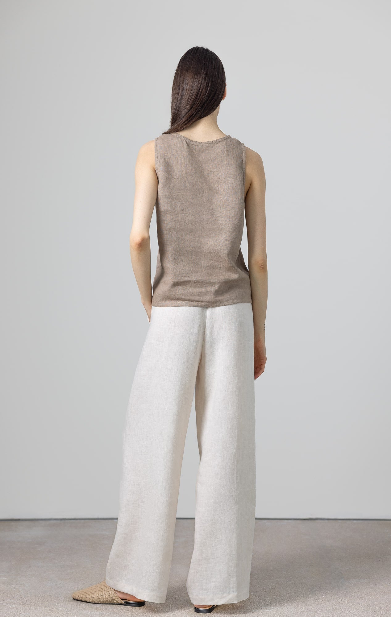 Back view of 100% linen tank top for women – lightweight and naturally textured fabric