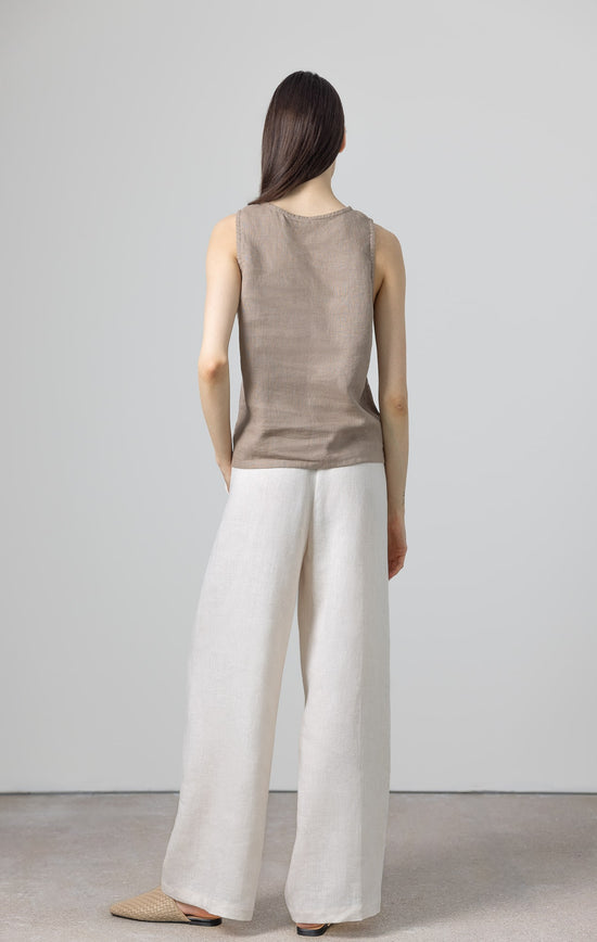 Back view of 100% linen tank top for women – lightweight and naturally textured fabric