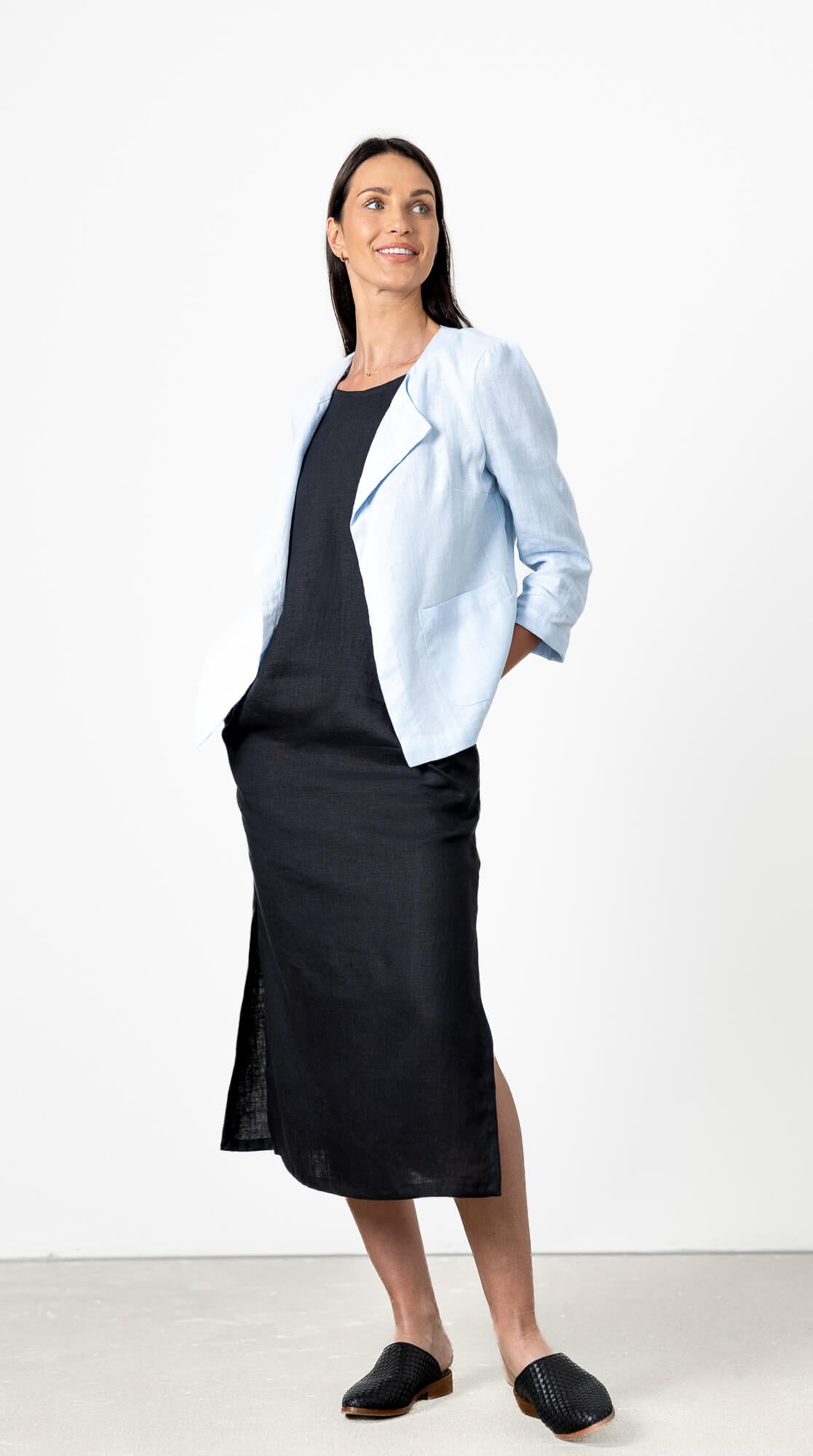 Elegant linen jacket for women blue