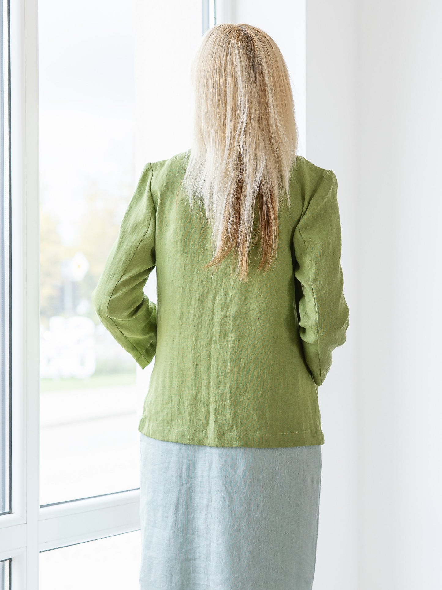 Green linen jacket for women