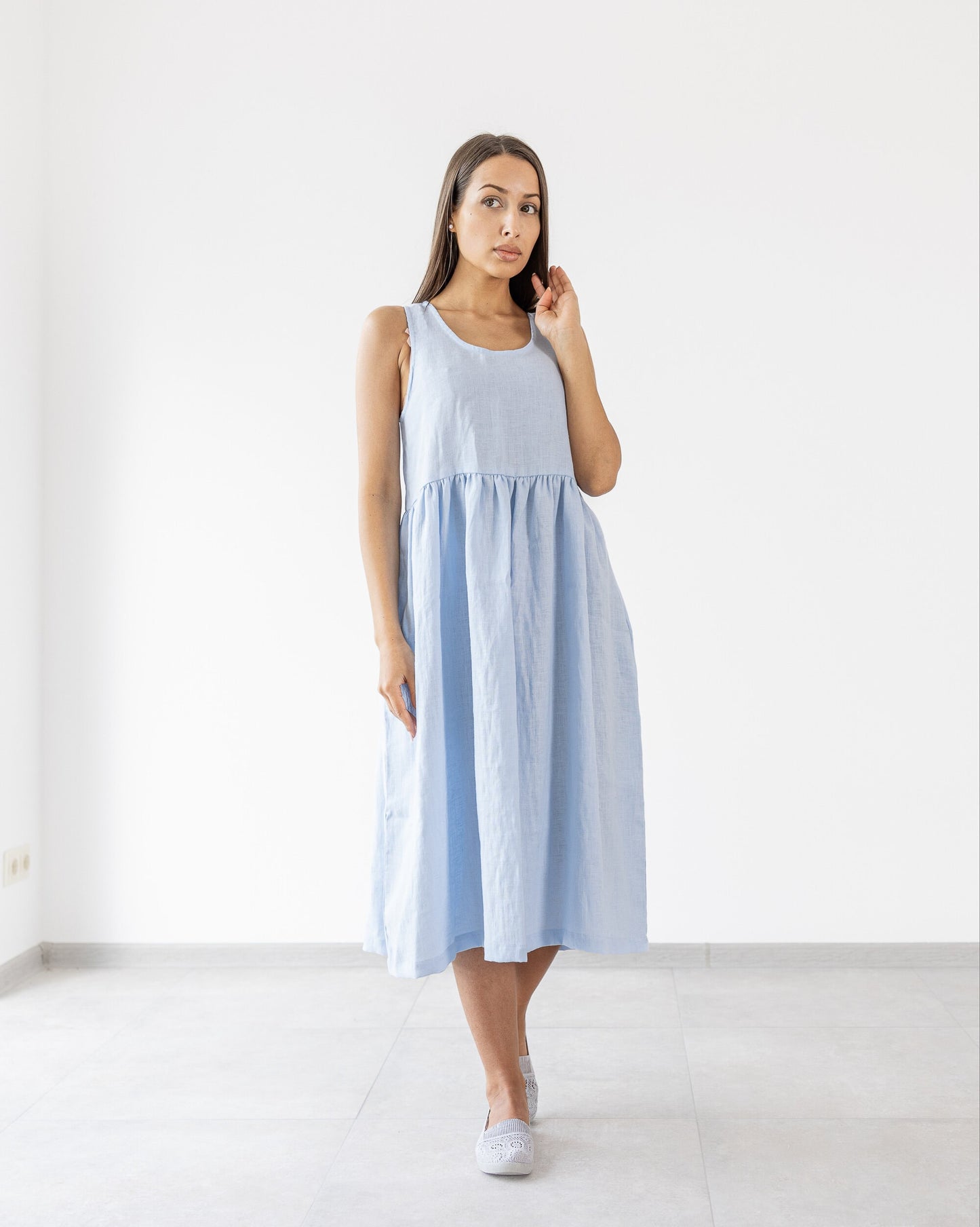 Minimalistic Linen Midi Dresses Eve | Highest Quality Handmade Clothing XS / LEMON YELLOW Minimalistic Linen Midi Dresses Eve | Highest Quality Handmade Clothing XS / LEMON YELLOW