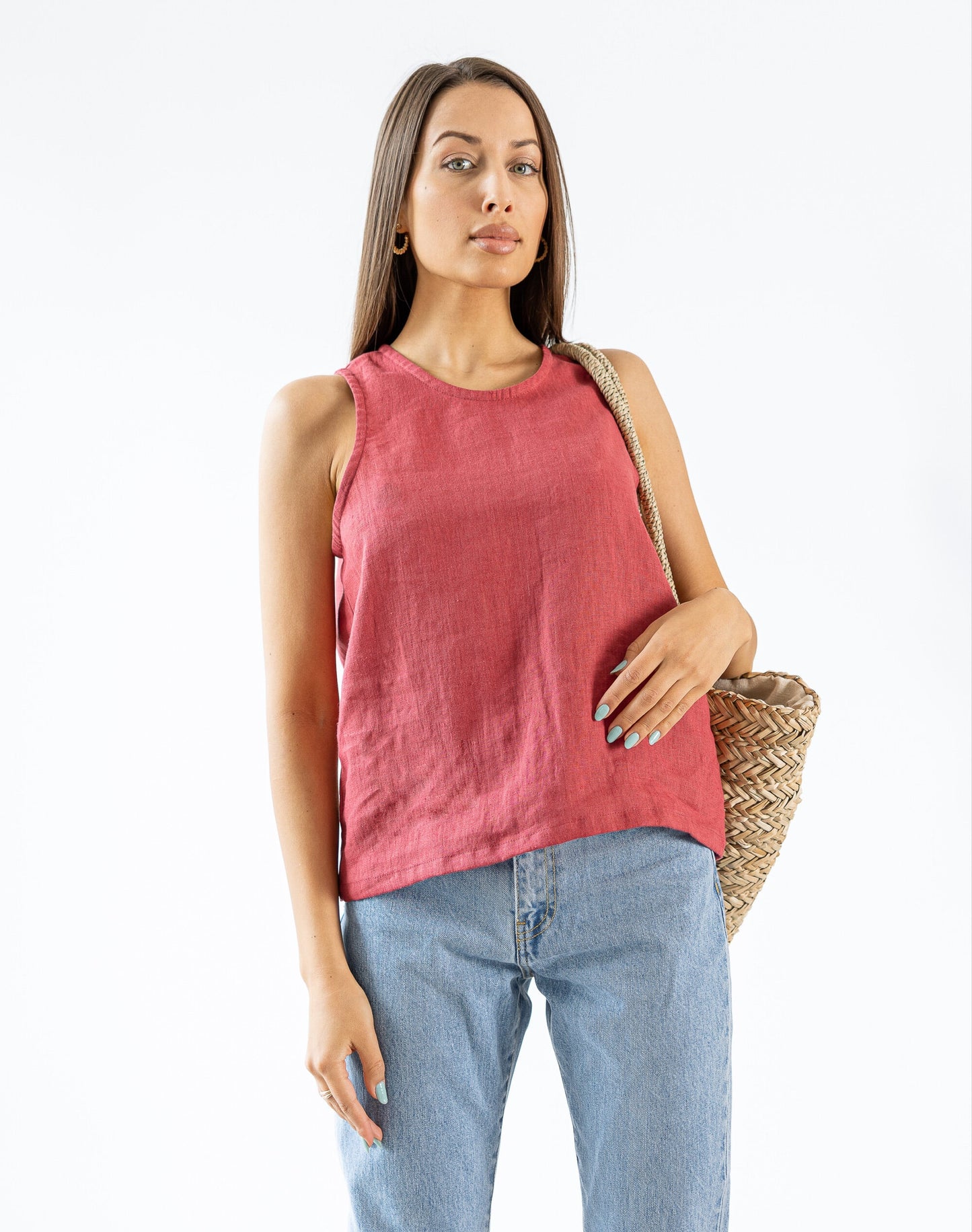 Load image into Gallery viewer, Women Linen Tank Top Red
