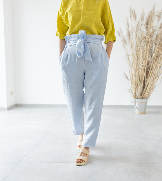 Load image into Gallery viewer, Blue Linen Trousers For Women
