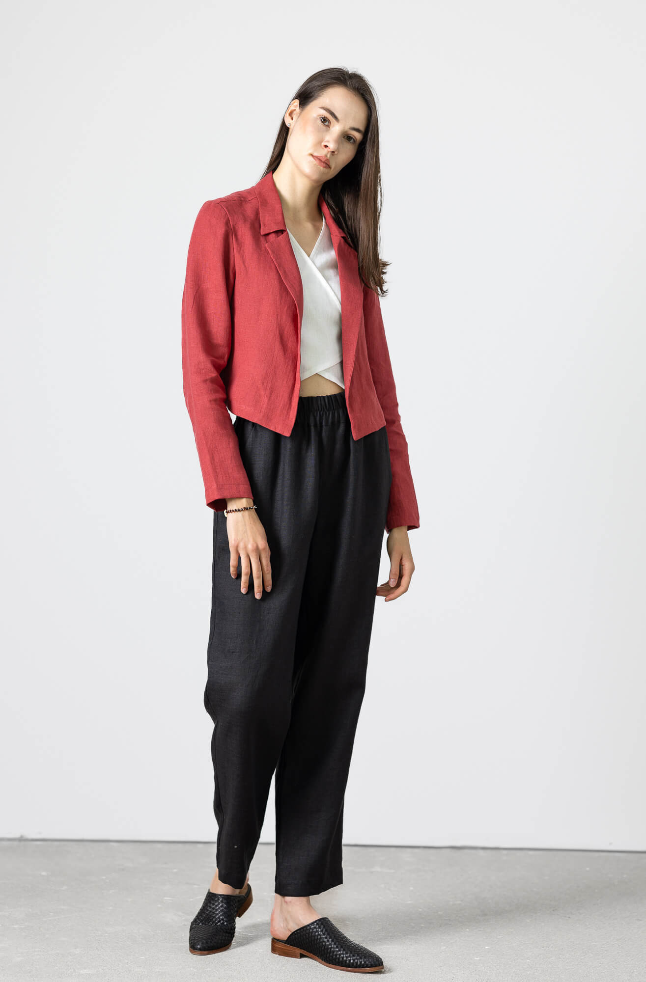 Elegant RED short linen jacket minimalist fashion