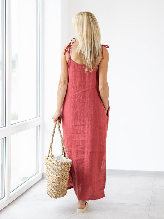 Women's Red Linen Dresses Monserrat | Minimalist Design Linen Clothing MinimalisticLinen Women's Red Linen Dresses Monserrat | Minimalist Design Linen Clothing MinimalisticLinen