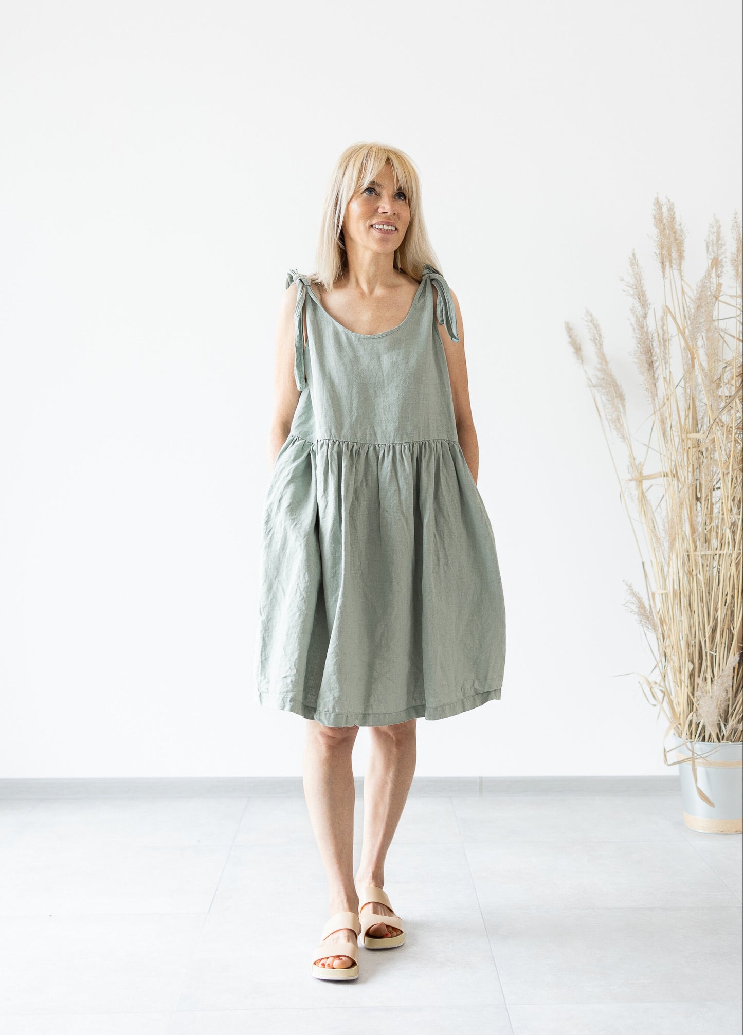 summer midi dress High Quality Linen Midi Dress For Summer
