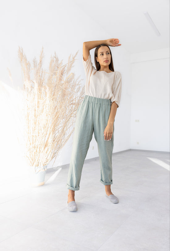 High Quality Womens Linen Pants CECILIA | MinimalisticLinen XS / White TIE High Quality Womens Linen Pants CECILIA | MinimalisticLinen XS / White TIE