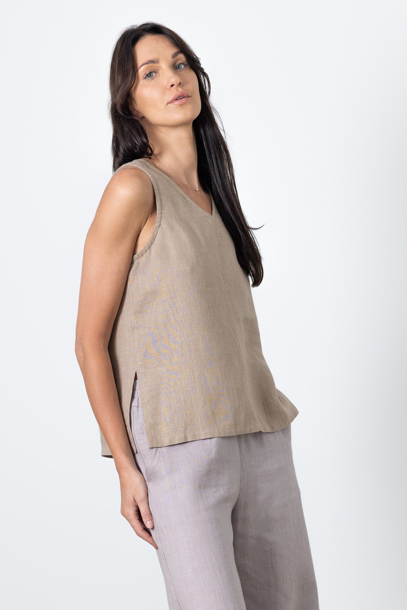 Boxy linen tee top for women in earthy brown – soft breathable summer wear