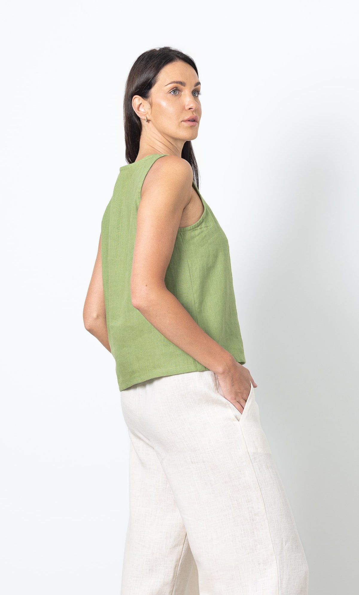 Green linen top womens 