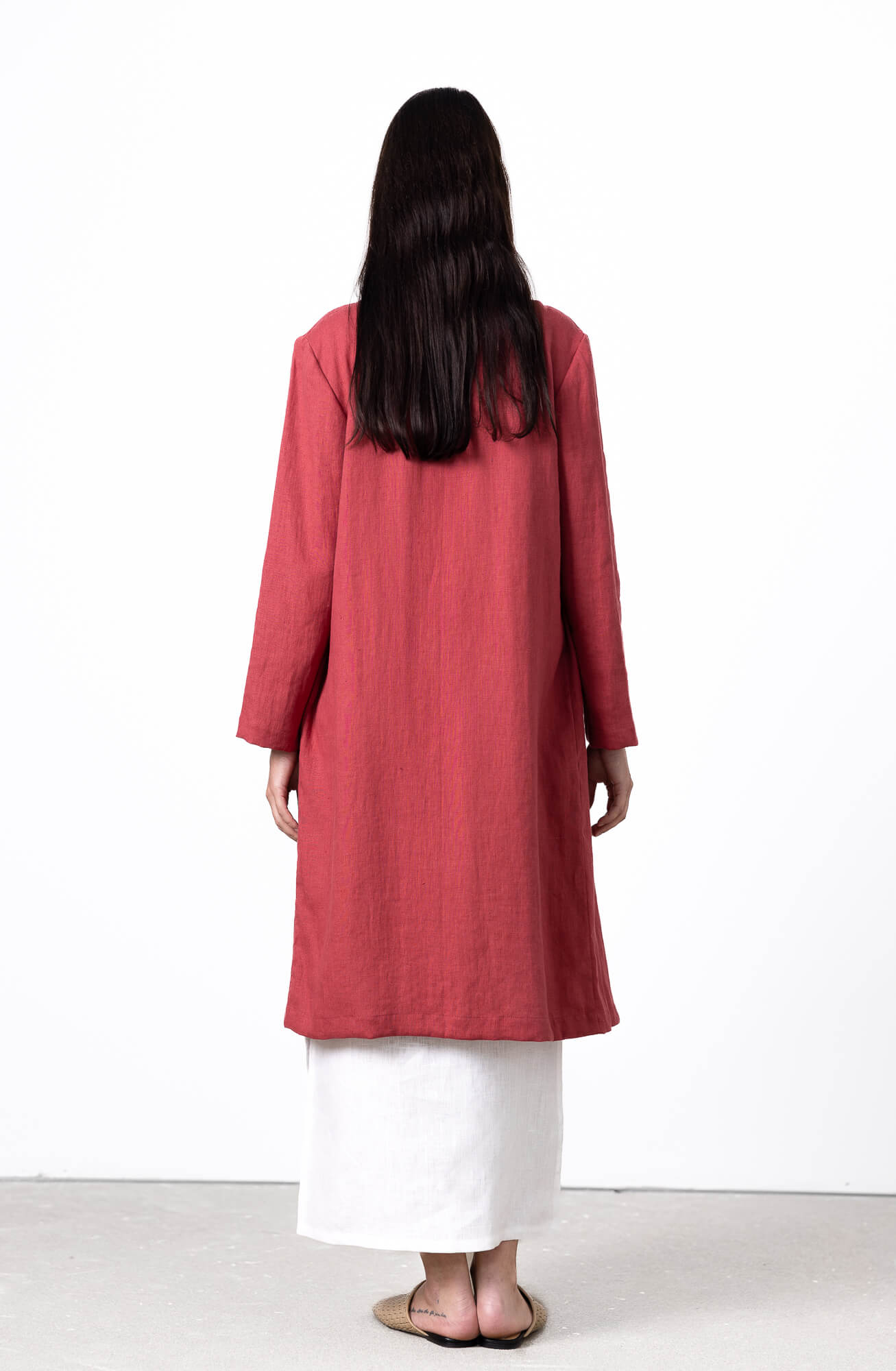 handmade red linen long jacket women premium natural fabric coat