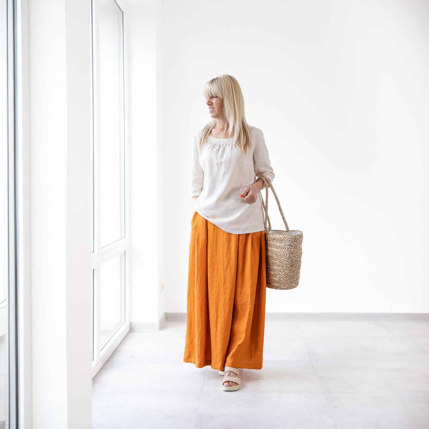 Long Linen skirt orange