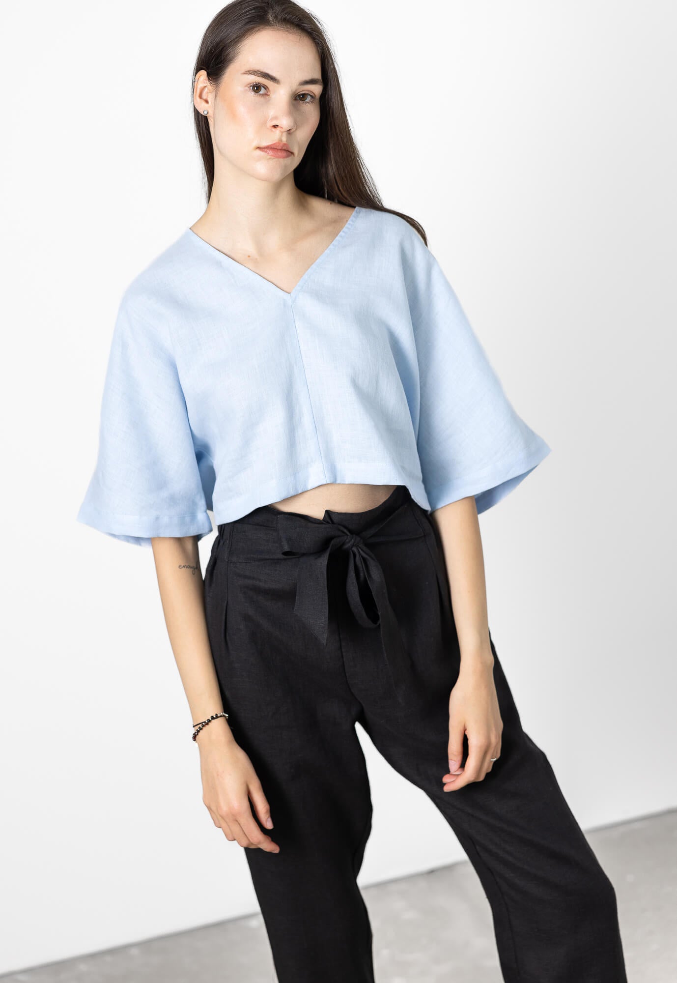 Relaxed fit linen top for women front view