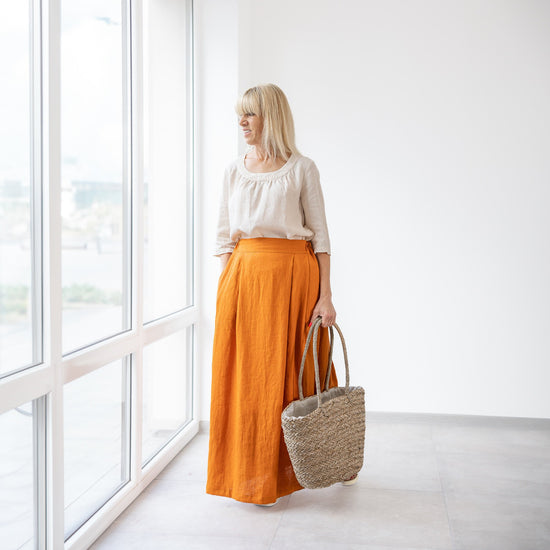 Load image into Gallery viewer, Women&amp;#39;s Linen Skirts orange
