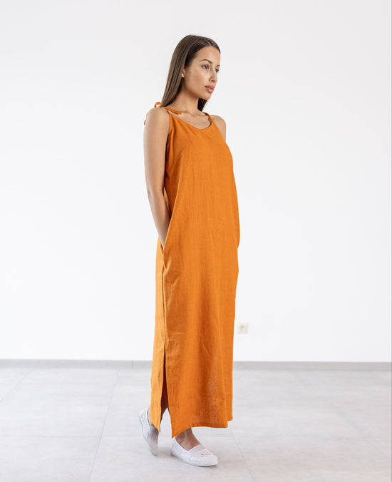 Orange Maxi Linen Dresses Monserrat | Minimalist Design Linen Clothing MinimalisticLinen Orange Maxi Linen Dresses Monserrat | Minimalist Design Linen Clothing MinimalisticLinen