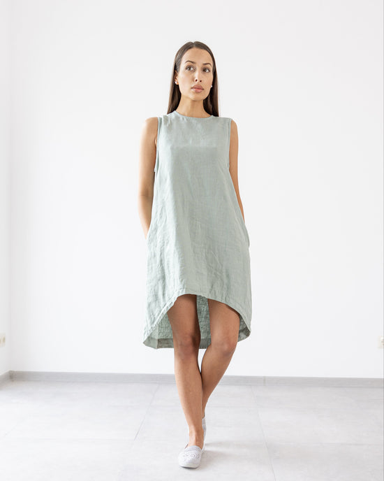 Highest Quality Casual Linen Midi Dress Verona | MinimalisticLinen L / Green Mint Highest Quality Casual Linen Midi Dress Verona | MinimalisticLinen L / Green Mint