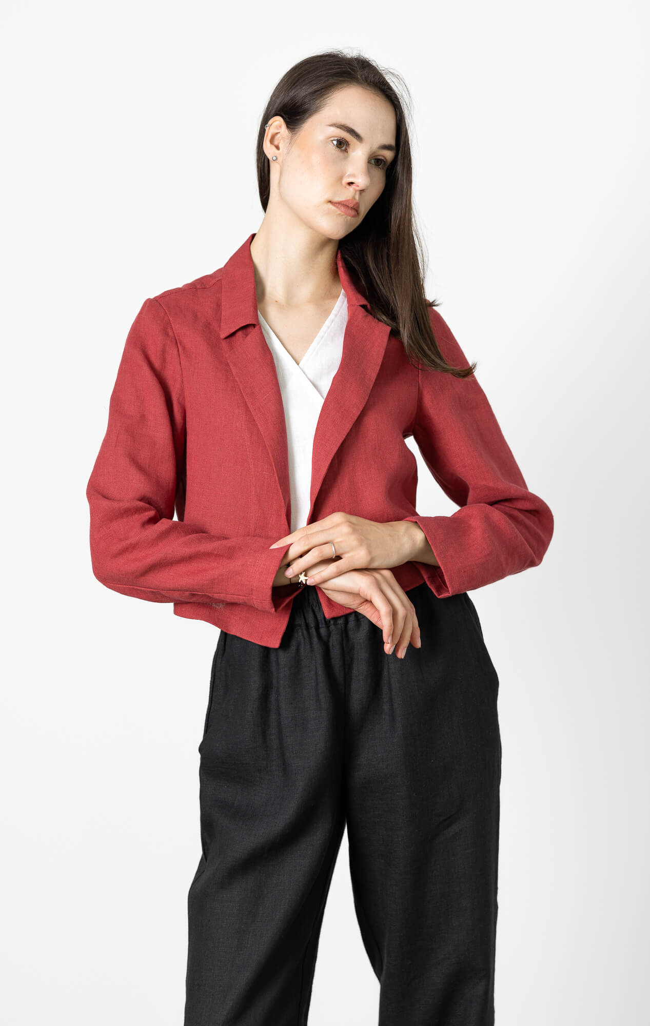 Scandinavian style cropped linen blazer