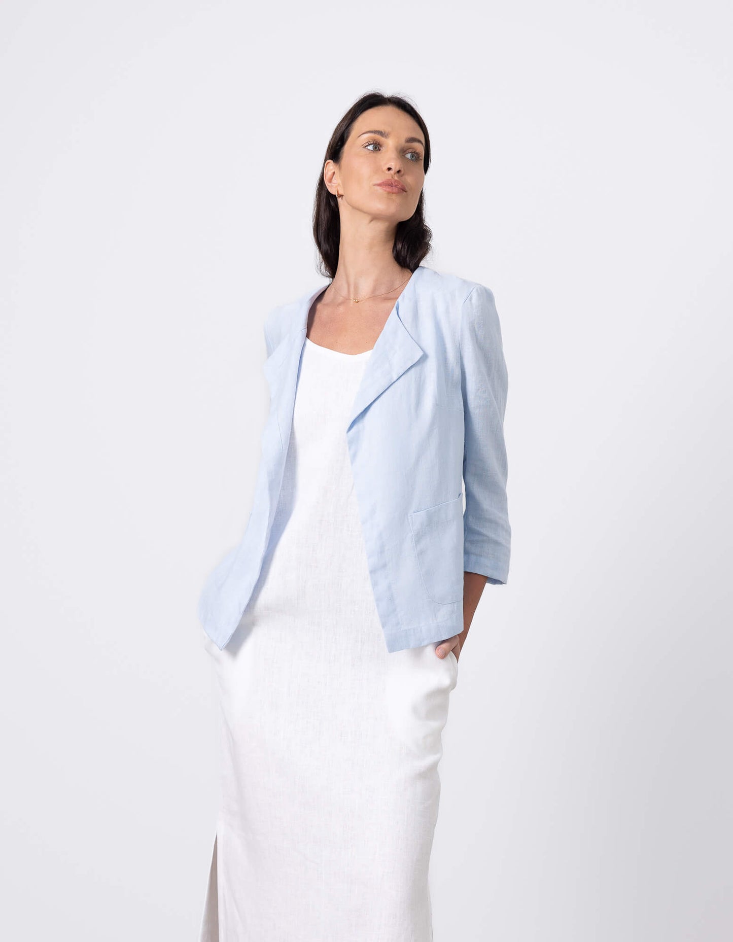 Minimal linen jacket cropped length for summer