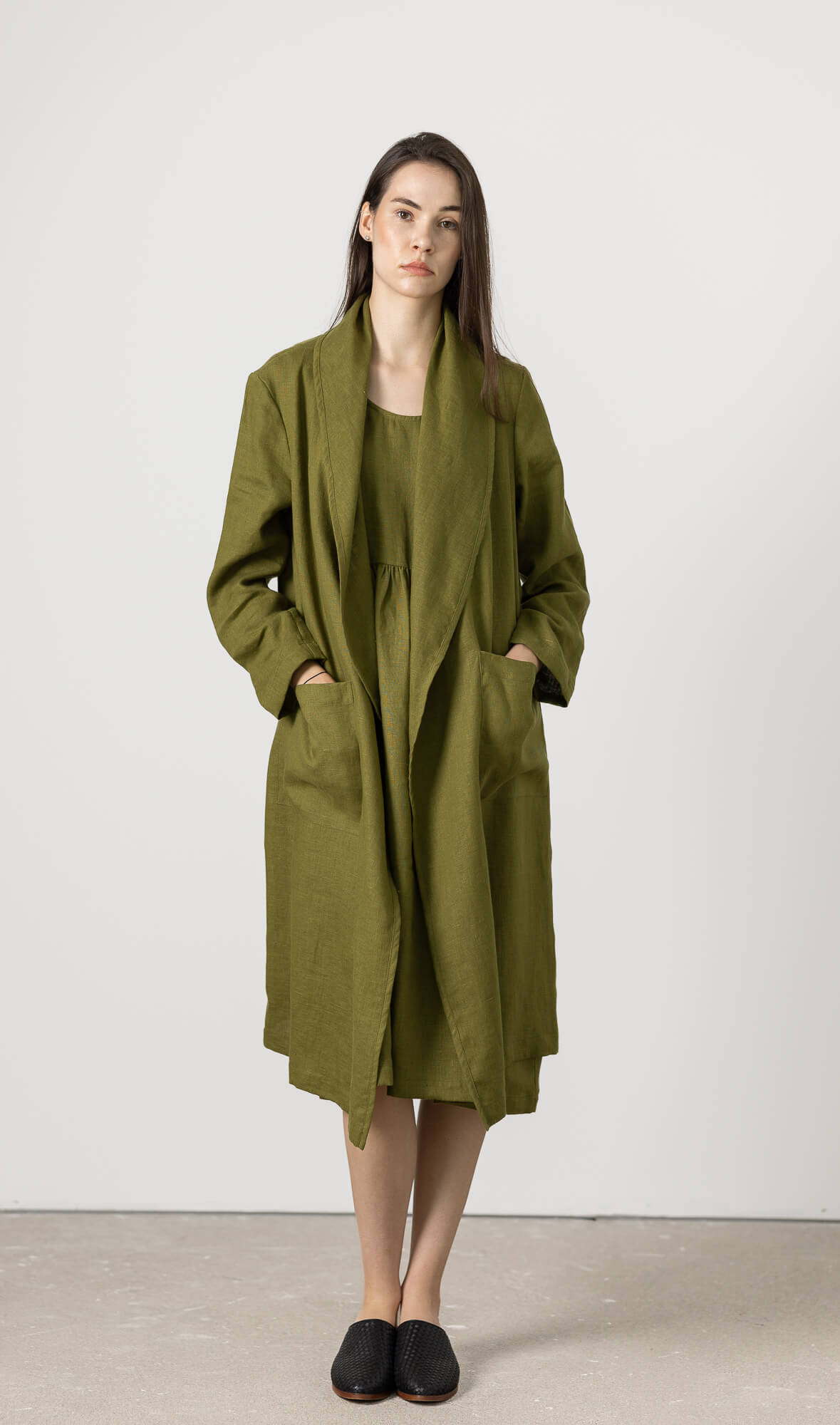 Minimalist lightweight duster for women in natural linen